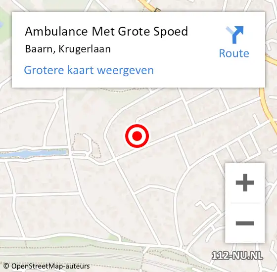 Locatie op kaart van de 112 melding: Ambulance Met Grote Spoed Naar Baarn, Krugerlaan op 31 maart 2014 00:17