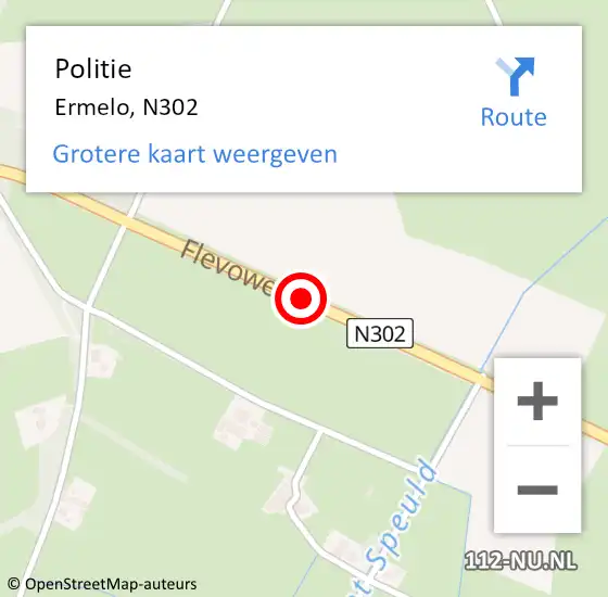 Locatie op kaart van de 112 melding: Politie Ermelo, N302 op 29 april 2019 14:07