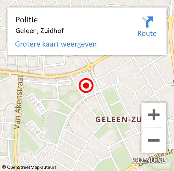 Locatie op kaart van de 112 melding: Politie Geleen, Zuidhof op 29 april 2019 14:49