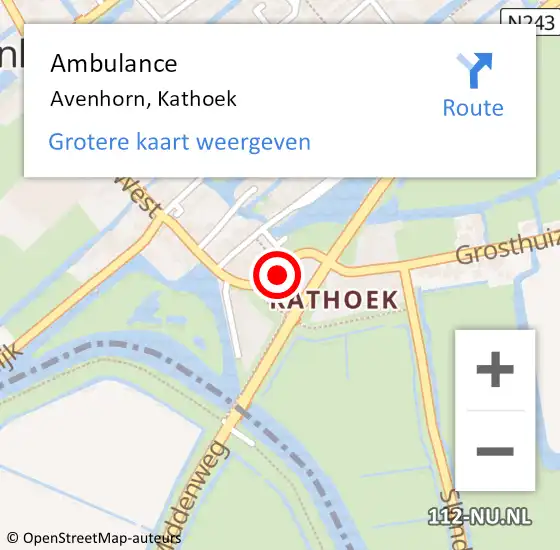 Locatie op kaart van de 112 melding: Ambulance Avenhorn, Kathoek op 29 april 2019 15:05