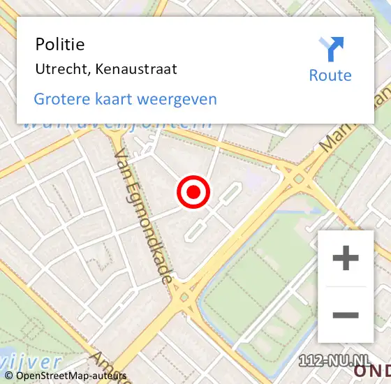 Locatie op kaart van de 112 melding: Politie Utrecht, Kenaustraat op 29 april 2019 16:16