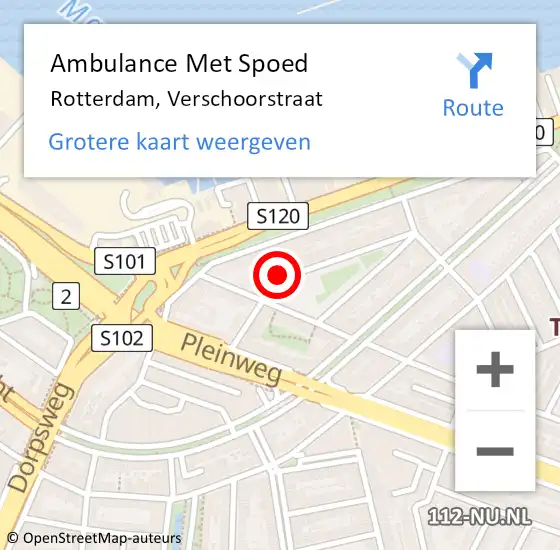Locatie op kaart van de 112 melding: Ambulance Met Spoed Naar Rotterdam, Verschoorstraat op 29 april 2019 17:16
