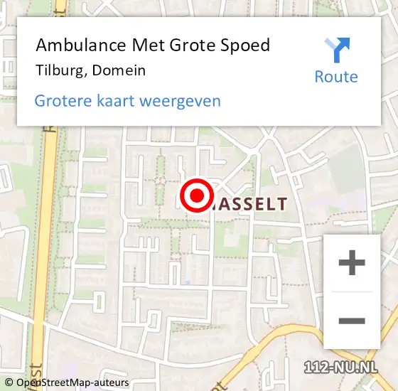 Locatie op kaart van de 112 melding: Ambulance Met Grote Spoed Naar Tilburg, Domein op 29 april 2019 18:27