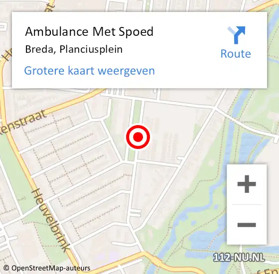 Locatie op kaart van de 112 melding: Ambulance Met Spoed Naar Breda, Planciusplein op 29 april 2019 18:43