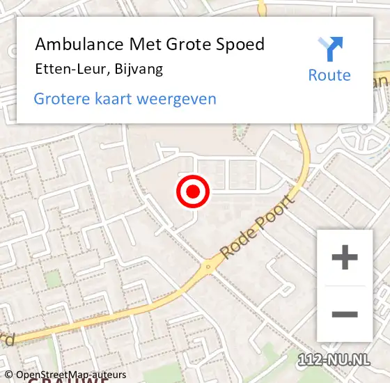 Locatie op kaart van de 112 melding: Ambulance Met Grote Spoed Naar Etten-Leur, Bijvang op 29 april 2019 18:49