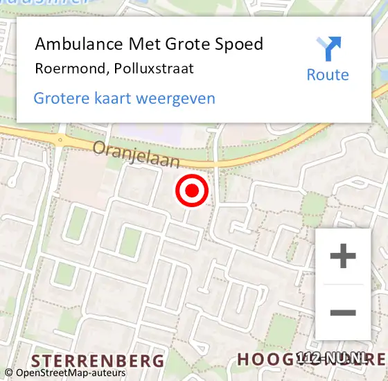 Locatie op kaart van de 112 melding: Ambulance Met Grote Spoed Naar Roermond, Polluxstraat op 29 april 2019 19:36