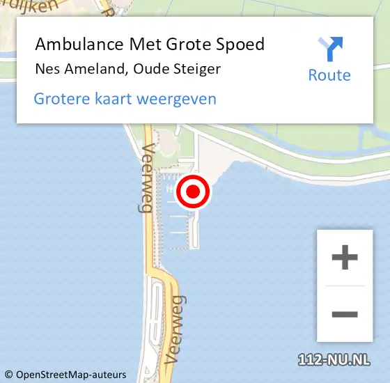 Locatie op kaart van de 112 melding: Ambulance Met Grote Spoed Naar Nes Ameland, Oude Steiger op 29 april 2019 21:10
