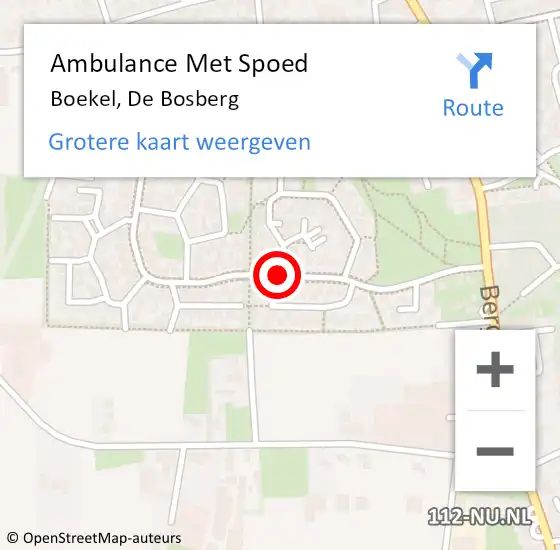 Locatie op kaart van de 112 melding: Ambulance Met Spoed Naar Boekel, De Bosberg op 29 april 2019 21:33