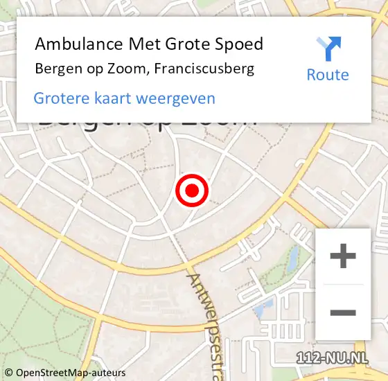 Locatie op kaart van de 112 melding: Ambulance Met Grote Spoed Naar Bergen op Zoom, Franciscusberg op 29 april 2019 21:58