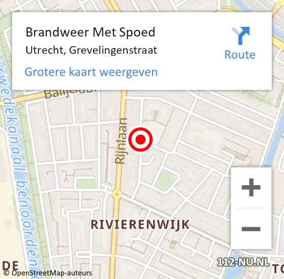 Locatie op kaart van de 112 melding: Brandweer Met Spoed Naar Utrecht, Grevelingenstraat op 29 april 2019 23:12