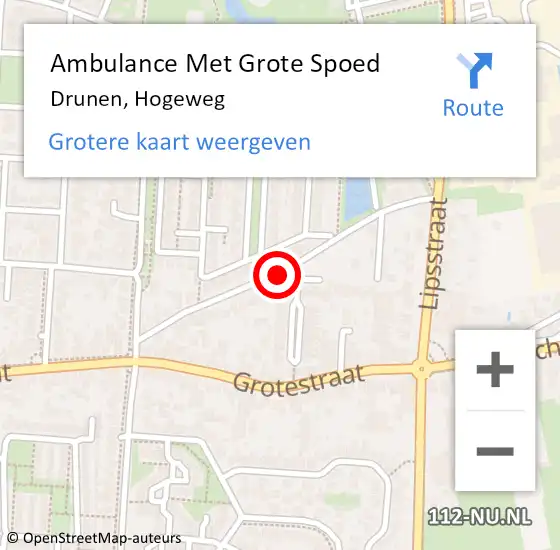 Locatie op kaart van de 112 melding: Ambulance Met Grote Spoed Naar Drunen, Hogeweg op 29 april 2019 23:36