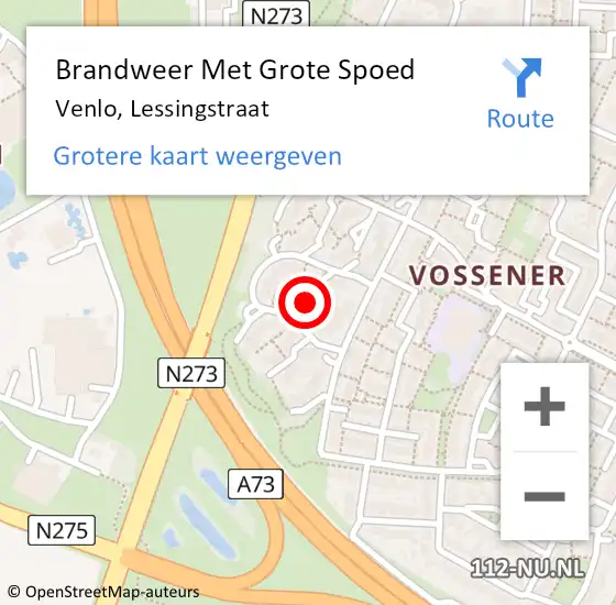 Locatie op kaart van de 112 melding: Brandweer Met Grote Spoed Naar Venlo, Lessingstraat op 30 april 2019 04:44