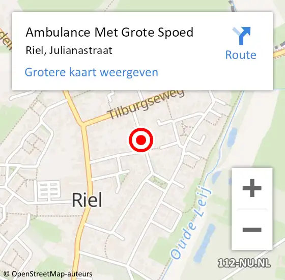 Locatie op kaart van de 112 melding: Ambulance Met Grote Spoed Naar Riel, Julianastraat op 30 april 2019 06:31