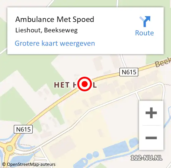 Locatie op kaart van de 112 melding: Ambulance Met Spoed Naar Lieshout, Beekseweg op 30 april 2019 07:40
