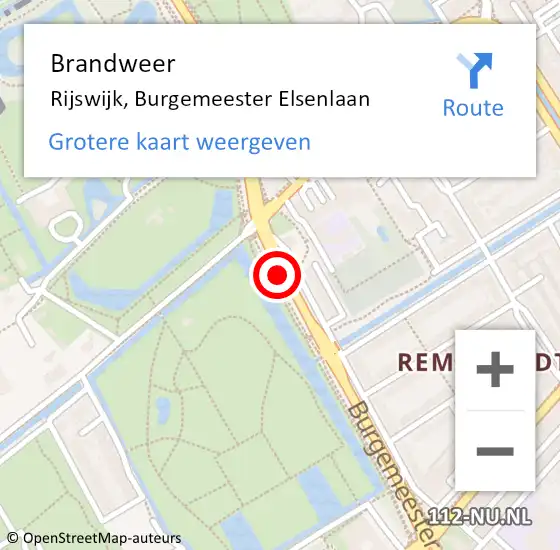 Locatie op kaart van de 112 melding: Brandweer Rijswijk, Burgemeester Elsenlaan op 30 april 2019 09:04