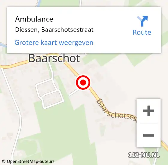 Locatie op kaart van de 112 melding: Ambulance Diessen, Baarschotsestraat op 30 april 2019 09:42