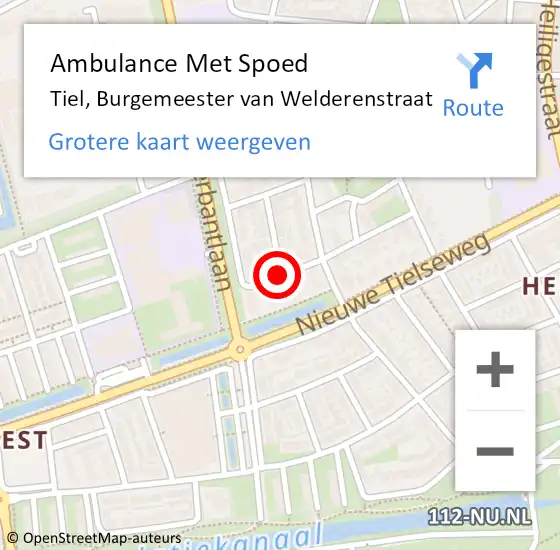 Locatie op kaart van de 112 melding: Ambulance Met Spoed Naar Tiel, Burgemeester van Welderenstraat op 30 april 2019 09:49