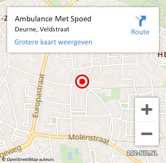 Locatie op kaart van de 112 melding: Ambulance Met Spoed Naar Deurne, Veldstraat op 30 april 2019 10:37