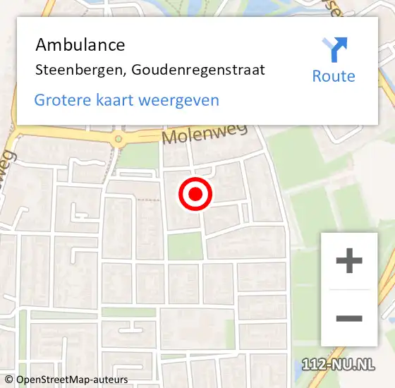 Locatie op kaart van de 112 melding: Ambulance Steenbergen, Goudenregenstraat op 30 april 2019 12:07