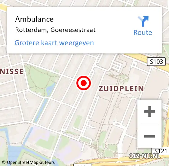 Locatie op kaart van de 112 melding: Ambulance Rotterdam, Goereesestraat op 30 april 2019 12:54