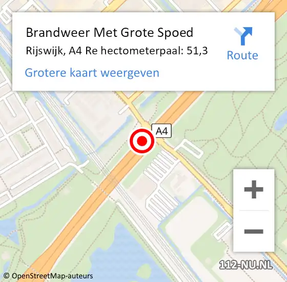 Locatie op kaart van de 112 melding: Brandweer Met Grote Spoed Naar Rijswijk, A4 Li hectometerpaal: 51,6 op 30 april 2019 20:36
