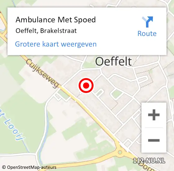 Locatie op kaart van de 112 melding: Ambulance Met Spoed Naar Oeffelt, Brakelstraat op 30 april 2019 22:15