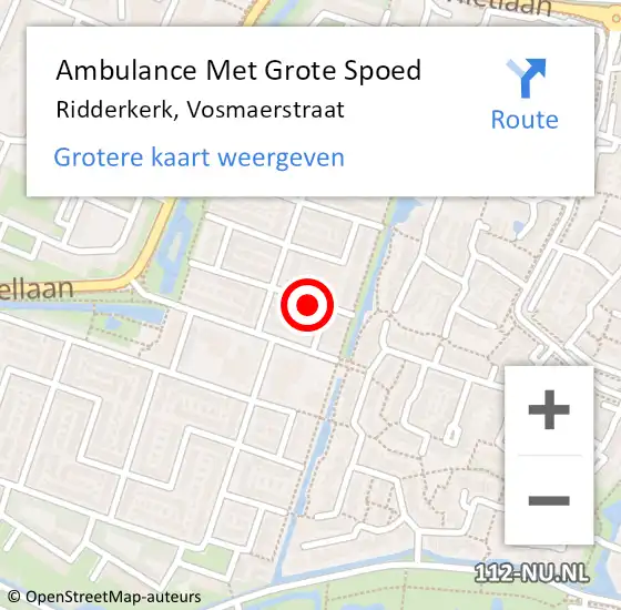 Locatie op kaart van de 112 melding: Ambulance Met Grote Spoed Naar Ridderkerk, Vosmaerstraat op 1 mei 2019 00:02
