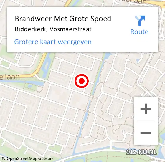 Locatie op kaart van de 112 melding: Brandweer Met Grote Spoed Naar Ridderkerk, Vosmaerstraat op 1 mei 2019 00:07
