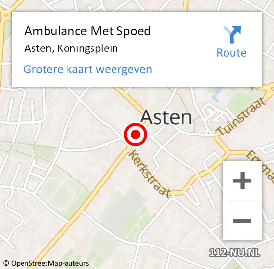 Locatie op kaart van de 112 melding: Ambulance Met Spoed Naar Asten, Koningsplein op 1 mei 2019 08:40