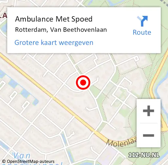 Locatie op kaart van de 112 melding: Ambulance Met Spoed Naar Rotterdam, Van Beethovenlaan op 1 mei 2019 09:13
