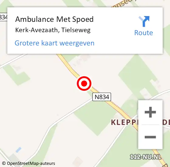 Locatie op kaart van de 112 melding: Ambulance Met Spoed Naar Kerk-Avezaath, Tielseweg op 1 mei 2019 09:42