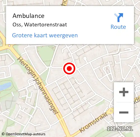 Locatie op kaart van de 112 melding: Ambulance Oss, Watertorenstraat op 1 mei 2019 09:52