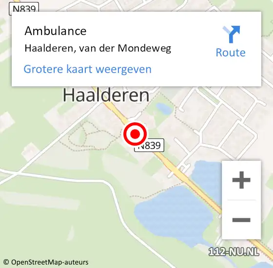 Locatie op kaart van de 112 melding: Ambulance Haalderen, van der Mondeweg op 1 mei 2019 09:53
