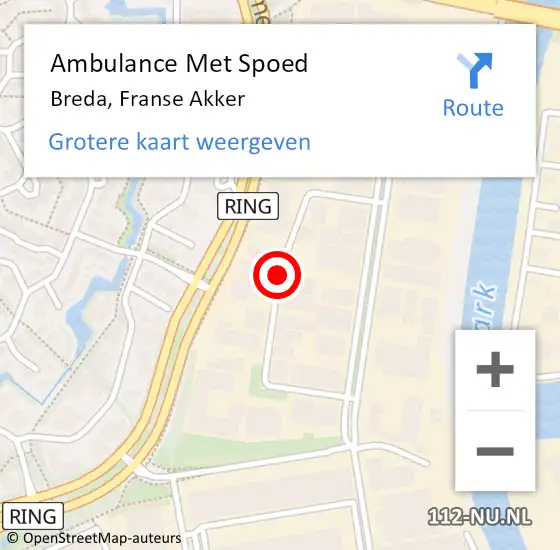 Locatie op kaart van de 112 melding: Ambulance Met Spoed Naar Breda, Franse Akker op 1 mei 2019 10:03