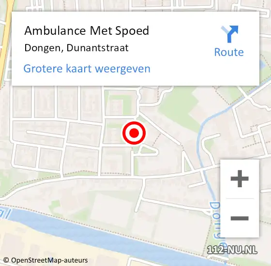 Locatie op kaart van de 112 melding: Ambulance Met Spoed Naar Dongen, Dunantstraat op 1 mei 2019 10:25