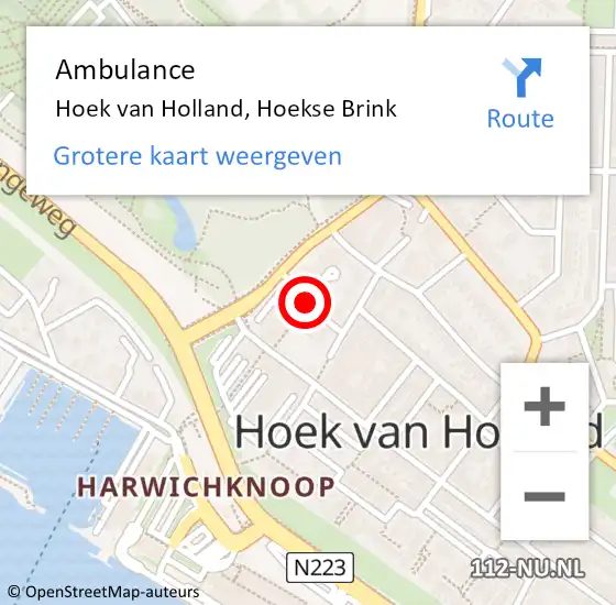 Locatie op kaart van de 112 melding: Ambulance Hoek van Holland, Hoekse Brink op 1 mei 2019 10:59