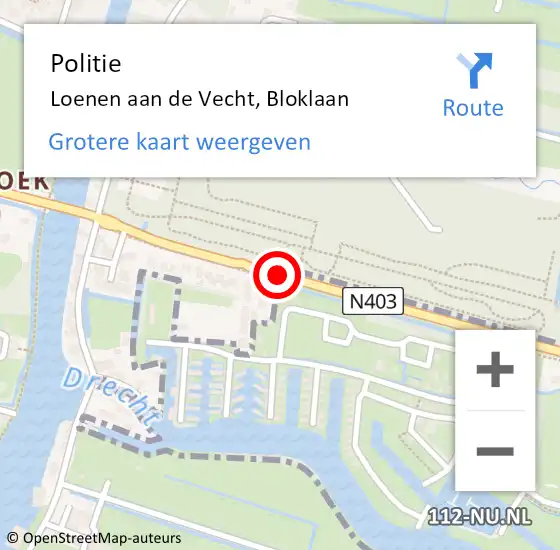 Locatie op kaart van de 112 melding: Politie Loenen aan de Vecht, Bloklaan op 1 mei 2019 11:00