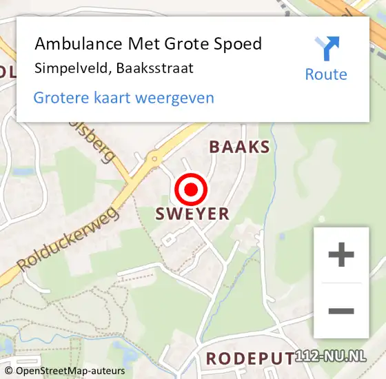 Locatie op kaart van de 112 melding: Ambulance Met Grote Spoed Naar Simpelveld, Baaksstraat op 31 maart 2014 08:40