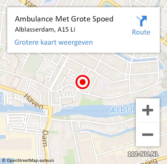 Locatie op kaart van de 112 melding: Ambulance Met Grote Spoed Naar Alblasserdam, A15 Li op 1 mei 2019 13:19