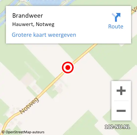 Locatie op kaart van de 112 melding: Brandweer Hauwert, Notweg op 1 mei 2019 14:02