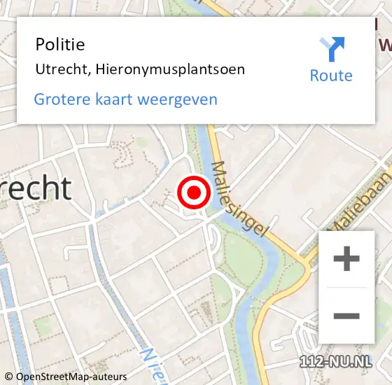 Locatie op kaart van de 112 melding: Politie Utrecht, Hieronymusplantsoen op 1 mei 2019 14:08