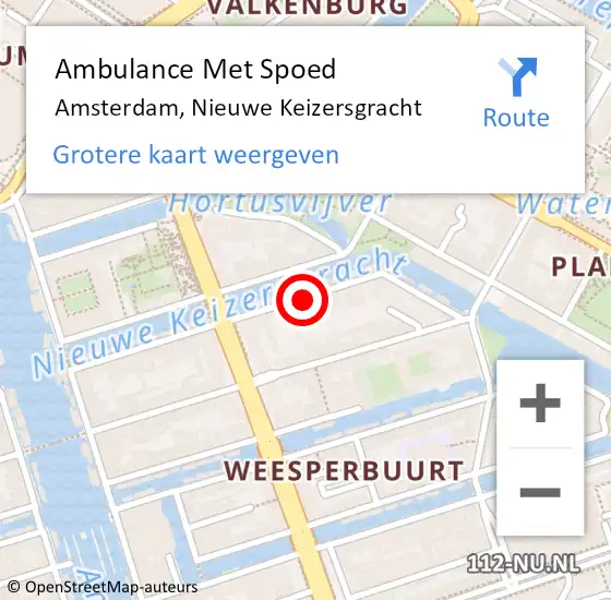Locatie op kaart van de 112 melding: Ambulance Met Spoed Naar Amsterdam, Nieuwe Keizersgracht op 1 mei 2019 14:22