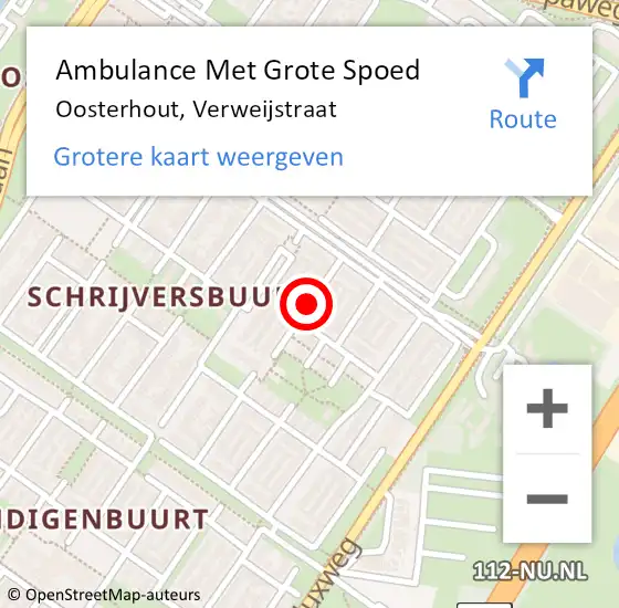 Locatie op kaart van de 112 melding: Ambulance Met Grote Spoed Naar Oosterhout, Verweijstraat op 1 mei 2019 18:44