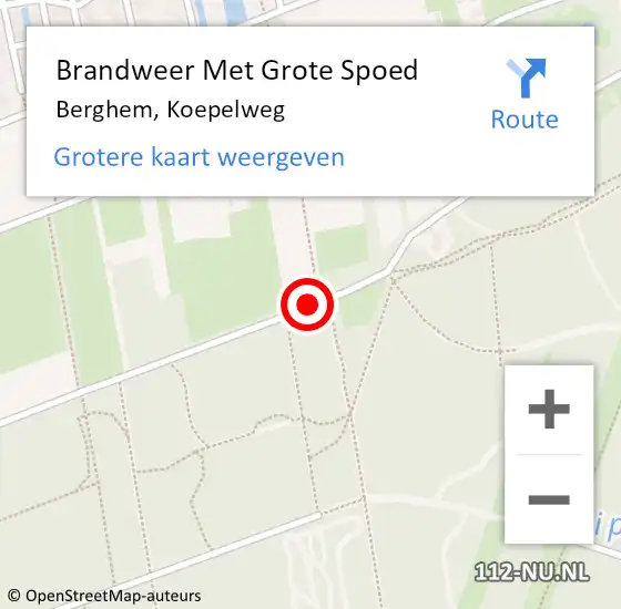 Locatie op kaart van de 112 melding: Brandweer Met Grote Spoed Naar Berghem, Koepelweg op 1 mei 2019 19:15