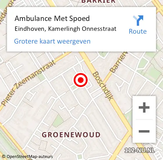 Locatie op kaart van de 112 melding: Ambulance Met Spoed Naar Eindhoven, Kamerlingh Onnesstraat op 1 mei 2019 19:42