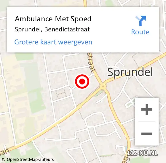 Locatie op kaart van de 112 melding: Ambulance Met Spoed Naar Sprundel, Benedictastraat op 1 mei 2019 20:14