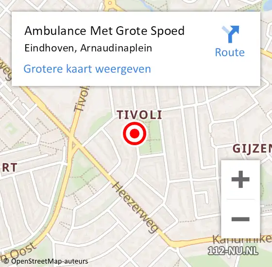 Locatie op kaart van de 112 melding: Ambulance Met Grote Spoed Naar Eindhoven, Arnaudinaplein op 1 mei 2019 23:02