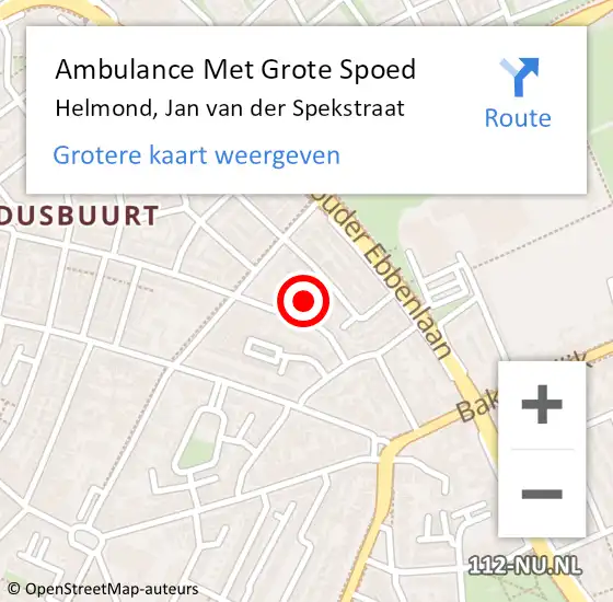 Locatie op kaart van de 112 melding: Ambulance Met Grote Spoed Naar Helmond, Jan van der Spekstraat op 2 mei 2019 05:31