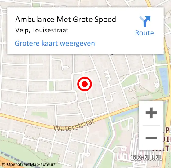 Locatie op kaart van de 112 melding: Ambulance Met Grote Spoed Naar Velp, Louisestraat op 2 mei 2019 08:20