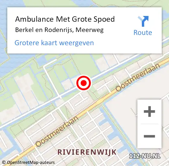 Locatie op kaart van de 112 melding: Ambulance Met Grote Spoed Naar Berkel en Rodenrijs, Meerweg op 2 mei 2019 08:26